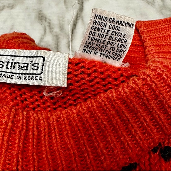 Cristina’s Vintage Orange Leopard Print Sweater Retro Punk 80s Flintstone Sz L - Picture 6 of 11